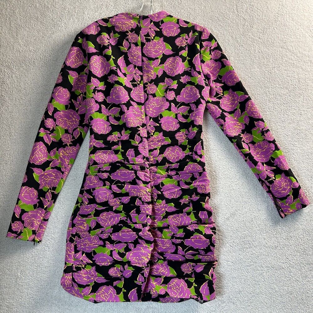 Zara Size M Pink Floral Ruched Bodycon Long Sleeve Mini Dress - Picture 2 of 14
